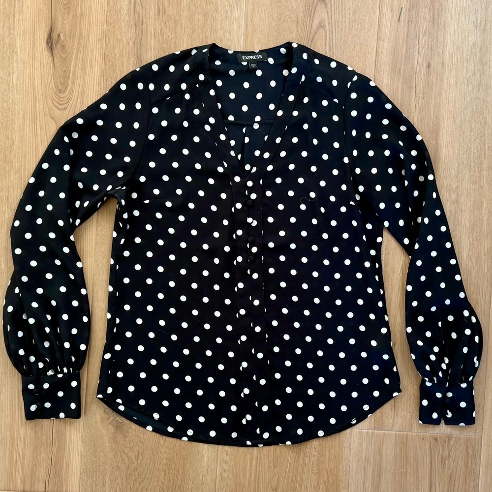 EXPRESS Black & White Polka Dot Top Size S